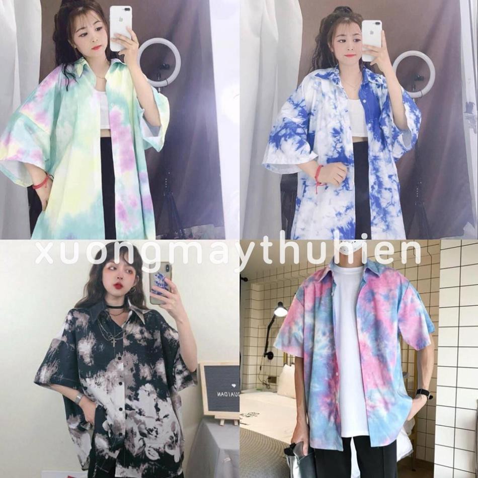 ÁO SƠ MI LOANG CỘC TAY 4 MÀU OVERSIZE FORM RỘNG CÁ TÍNH / SƠ MI ĐÔI NAM NỮ UNISEX .