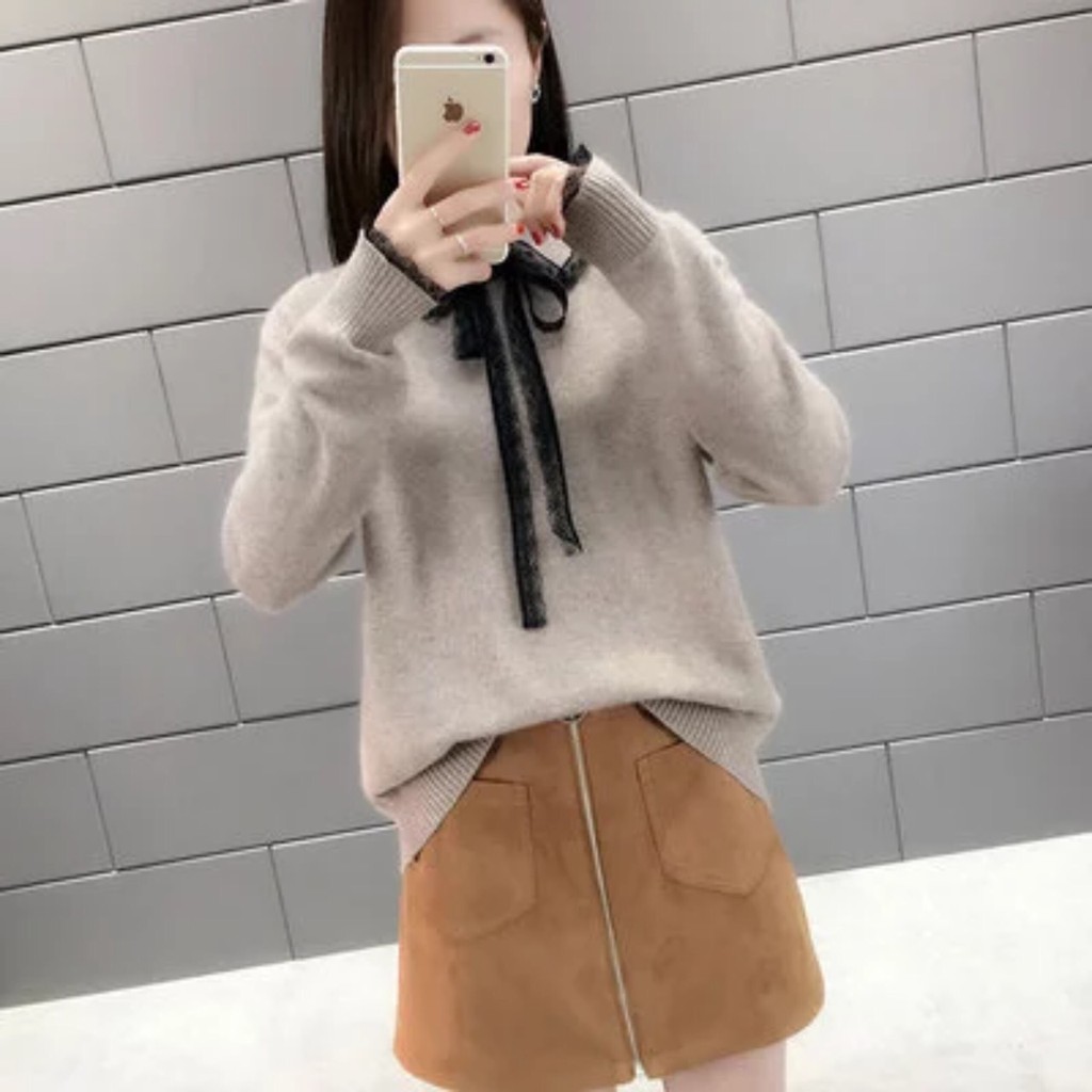 áo len nữ cổ đức phối nơ hàng quảng châu siêu xinh_kèm ảnh thât