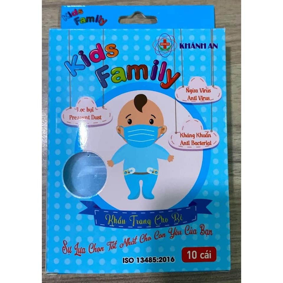 COMOBO 10 HỘP Khẩu trang em bé KISS FAMILY Khánh An  size M màu xanh (size M dành cho em bé) hộp/10 cái