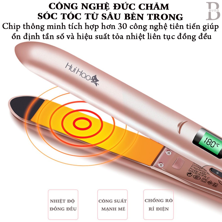 Máy ép duỗi tóc, là tóc, uốn xoăn tóc Hàn Quốc HuiHao cao cấp [2 in 1] Trắng, Cam