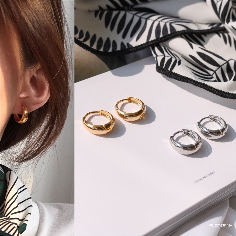 【kifli】Khuyên Tai Tròn Mạ Vàng 14K Đơn Giản