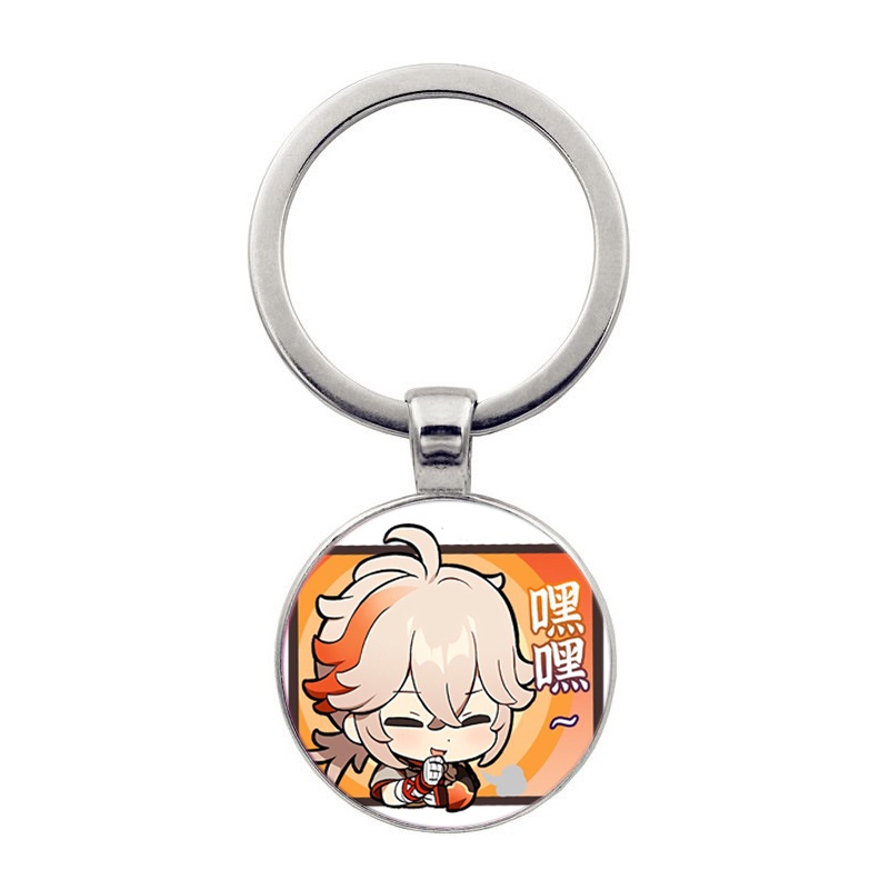 Móc khóa tròn kim loại hình GENSHIN IMPACT ver CHỮ NHẬT game anime chibi xinh xắn độc đáo
