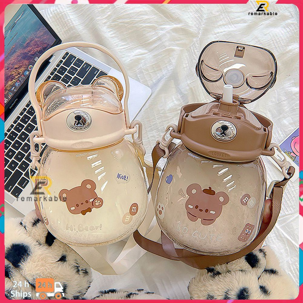 Sẵn Sàng Cổ 1.3l Gấu Nước Cô Gái Trẻ Có Ống Hút Mùa Hè Dung Lượng Lớn Nước Trà Sữa Học Uống Nước Thể Thao cốc Không Chứa Bpa