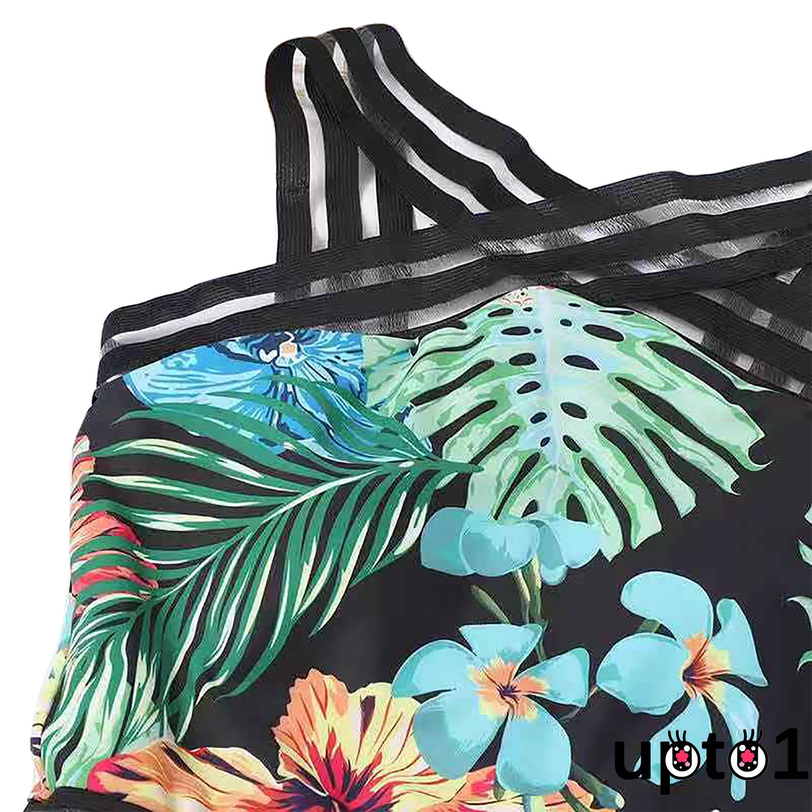 Up-Women´s Sexy Leaves Flower Printing Swimsuit, Classic Sleeveless High Waist Playsuit, Tight V-neck Romper | BigBuy360 - bigbuy360.vn