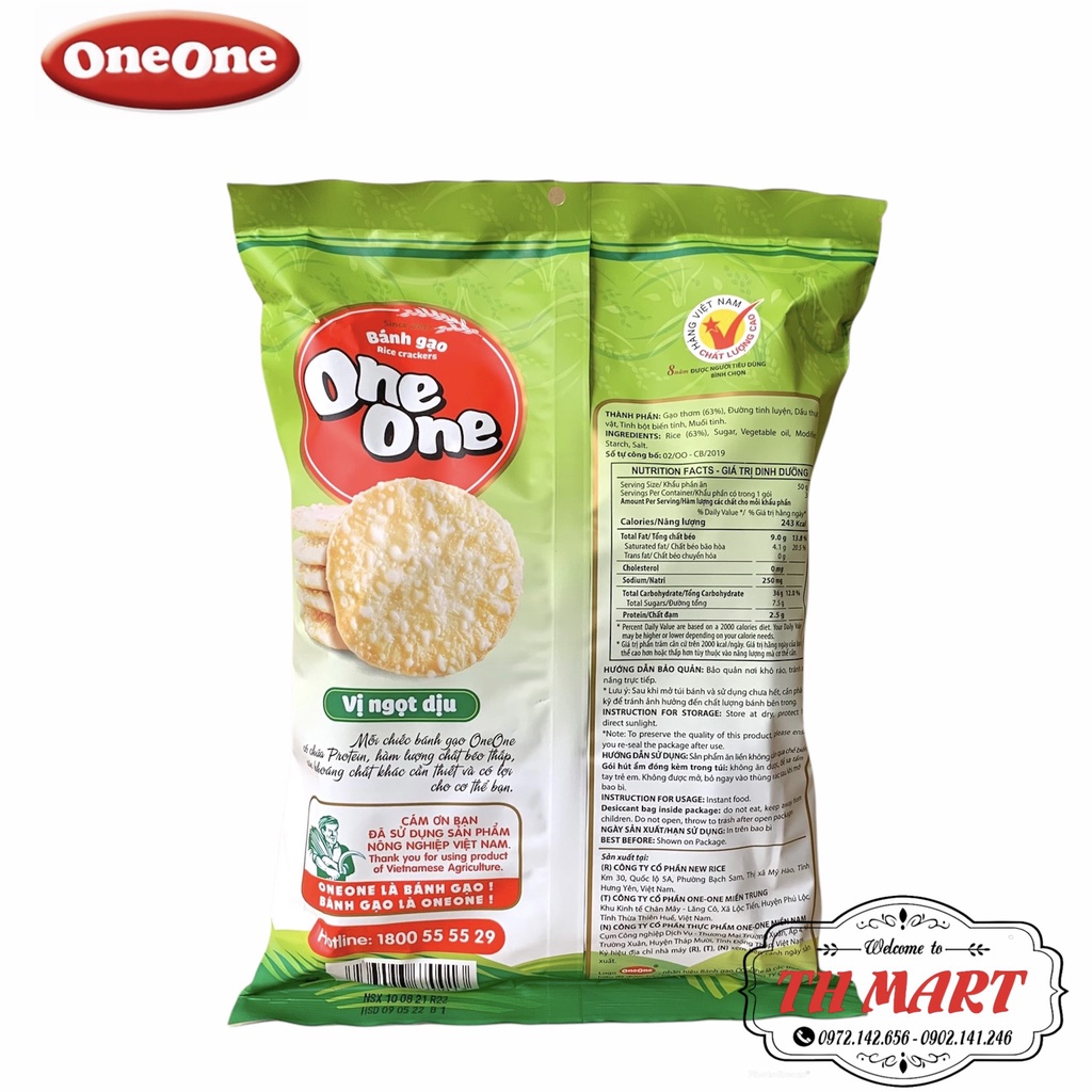 bánh gạo one one vị ngọt dịu được sản xuất 100% gạo thơn việt nam gói 150g [ bao bì mới ]