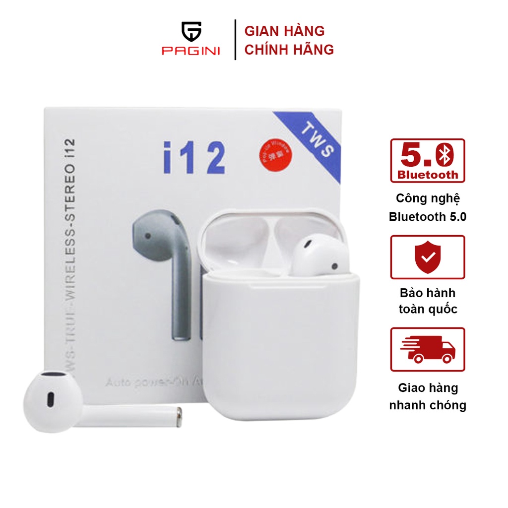 Tai nghe Bluetooth Ko Dây Pagini i12 TWS 5.0 TAI00I12W Thông Minh, Cao Cấp, Cảm Ứng Điểm