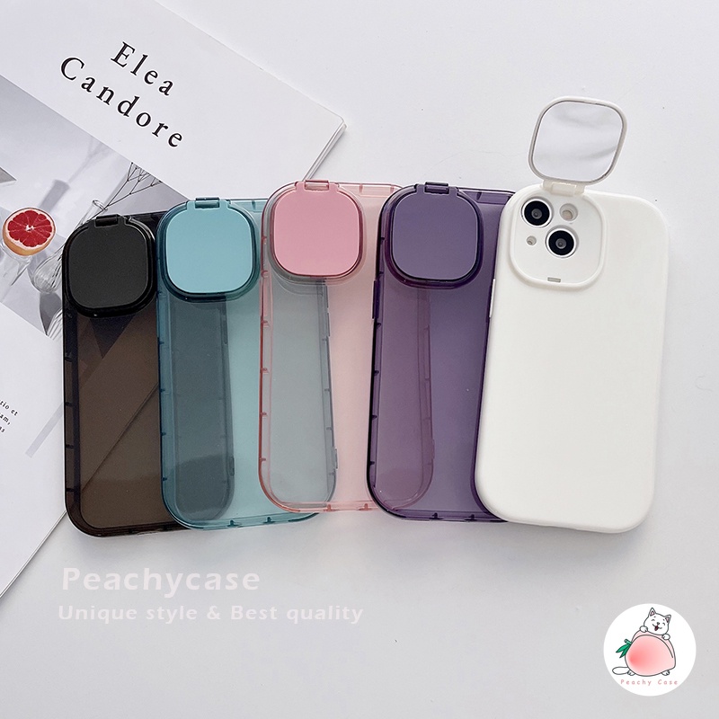 Ốp Điện Thoại TPU Mềm Trong Suốt Màu Trơn Tích Hợp Gương Trang Điểm Cho iPhone 13 12 Pro Max 11 Xr Xs Max X