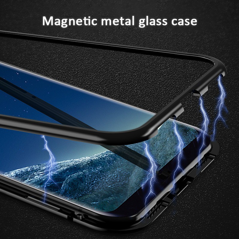 Ốp điện thoại kính cường lực có khung viền kim loại từ tính cho Samsung Galaxy S8 S9 Plus S8+ S9+ Note 9 Note 8