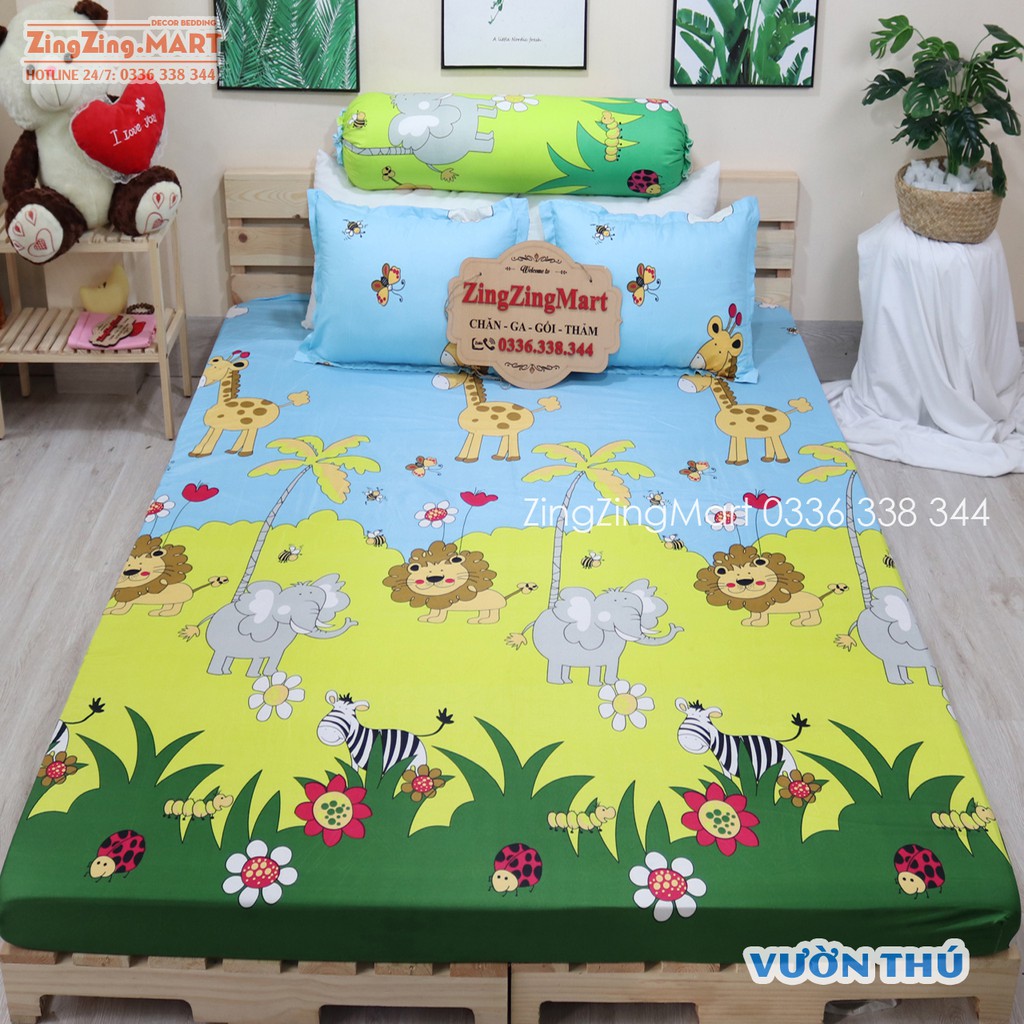 Bộ Ga Gối Poly Ga trải giường | Bộ Drap giường cho bé mẫu Ô tô ( 1 ga + 2 vỏ áo gối ) - ZingZingMart