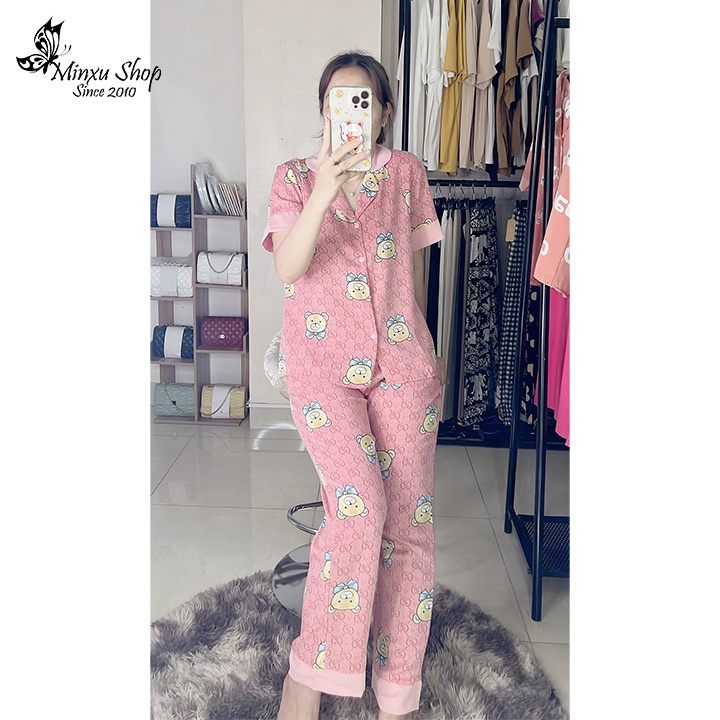 Bộ mặc nhà Pijama  áo ngắn tay quần dài, vải LỤA CAO CẤP QUẦN DÀI - MỀM MỊN - MÁT MẺ - SANG SỊN MỊN