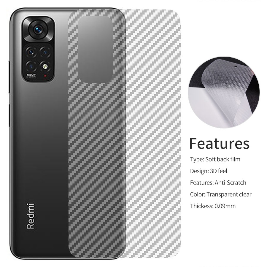 Set 5 Miếng Dán Sợi Carbon Mềm Mại Cho Xiaomi Redmi Note 11 11S 10 10s 9 8 7 11 Pro Plus 5G 9s 9A 9C 8A 7A 6A Mi 11 Lite 11T 10T 9T Poco M3 M4 X3 Pro Nfc F1 F2 F3 X3 GT