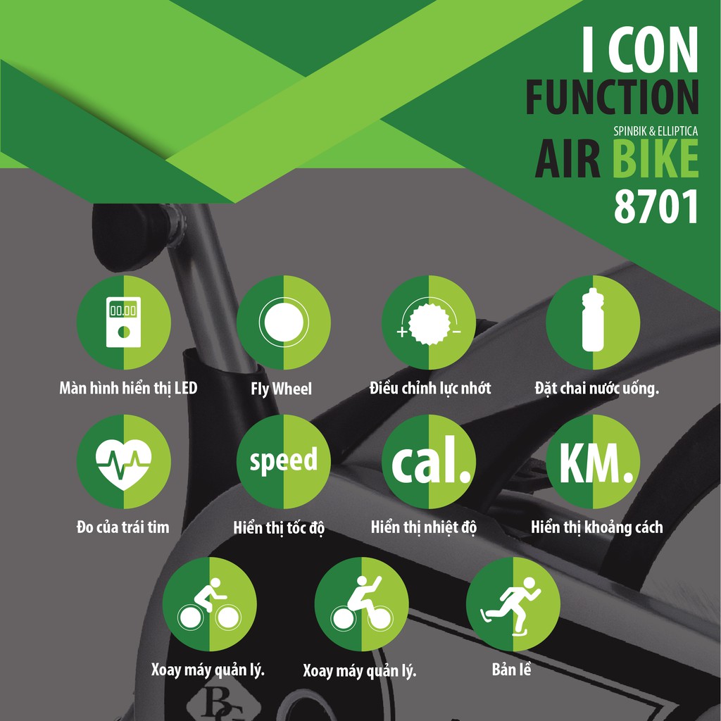 BG Xe đạp tập thể dục Air bike 8701 Grey 2022