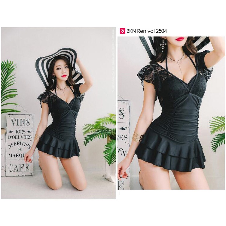 Bikini Ren vai kín đáo 2504 - Luliqueen - Đồ bơi đen váy đùi đi biển quyến rũ, sexy