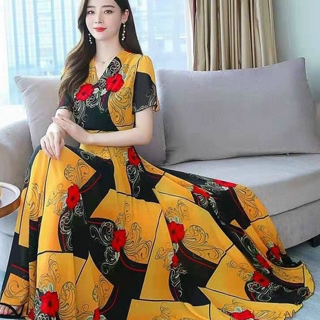 Váy Đi Biển - Đầm Maxi Dáng Dài Cổ V Họa Tiết Voan Lụa Quảng Châu Cao Cấp Siêu Sang