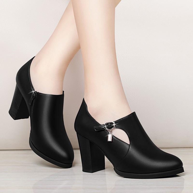 Giày Bốt Da Cao Gót Mũi Nhọn Dày Dặn Thời Trang Cho Nữ