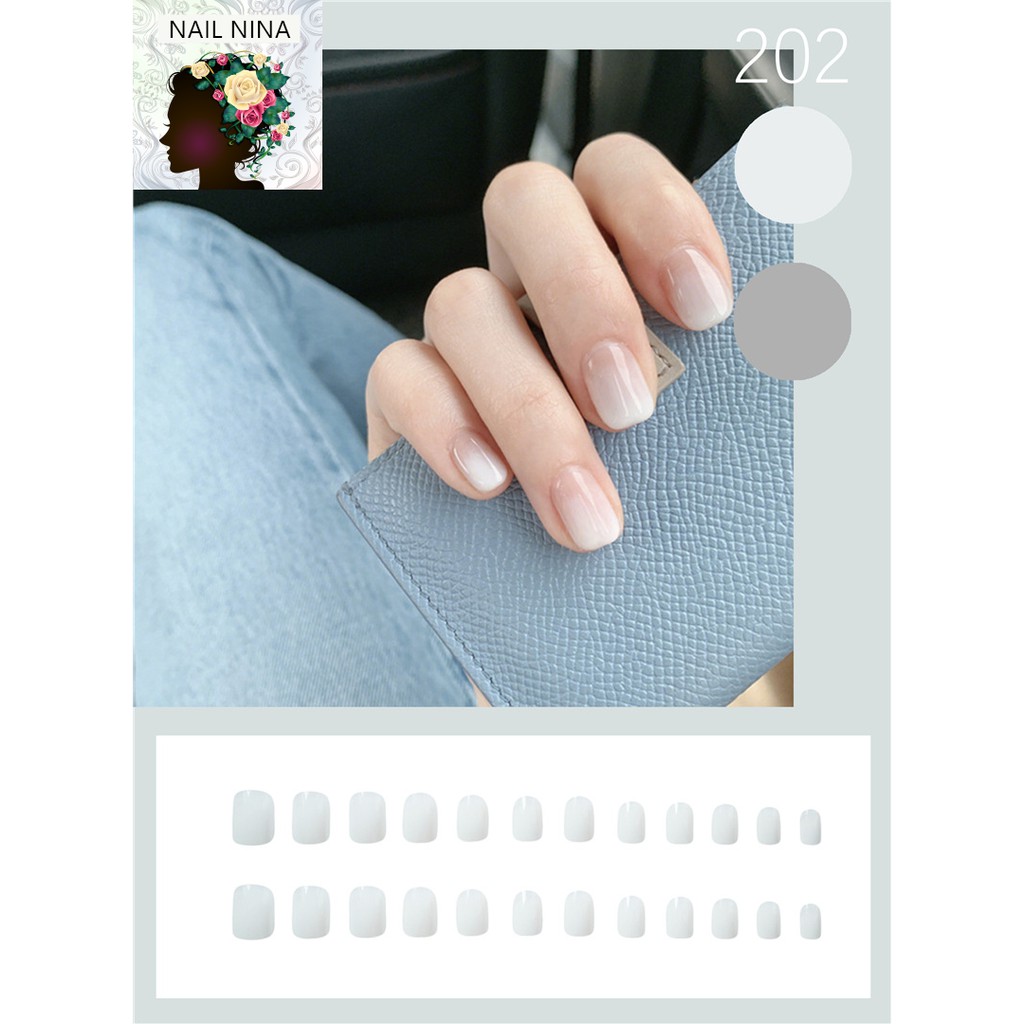 Bộ 24 móng tay giả Nail Nina trang trí nghệ thuật họa tiết màu trắng Gradient mã PD-216【Tặng kèm dụng cụ lắp】