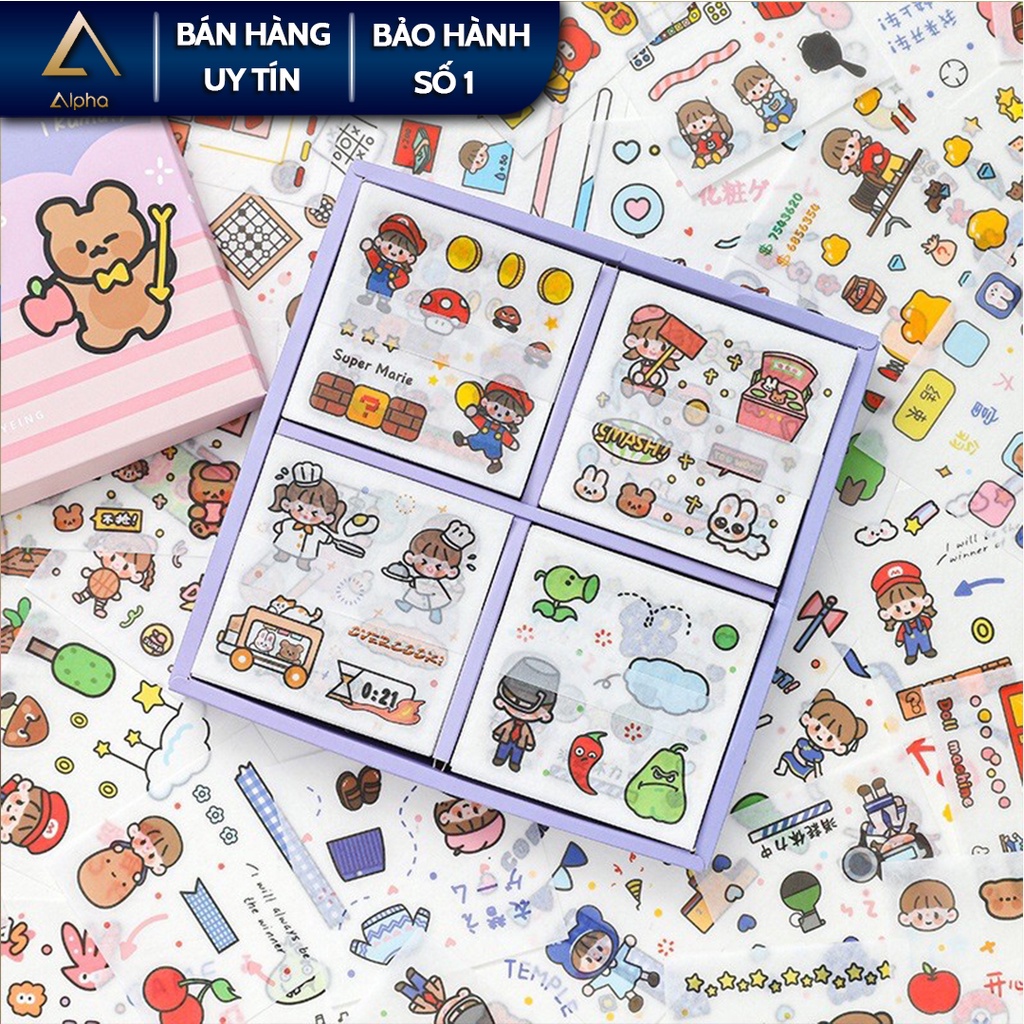 Sticker hoạt hình Alpha, Miếng dán trang trí kích thước 8x8cm