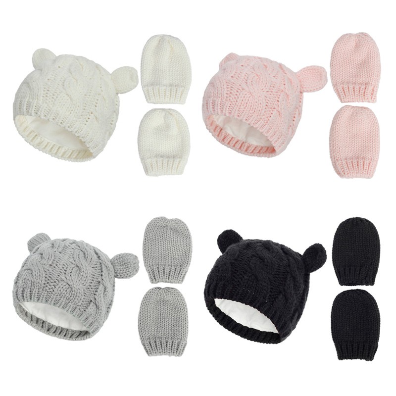 Bộ mũ beanie + găng tay giữ ấm mùa đông thời trang dễ thương cho bé