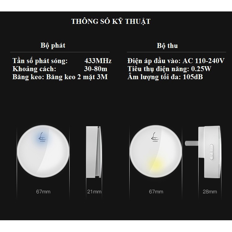 Chuông cửa không dây, không dùng pin Linbell G3