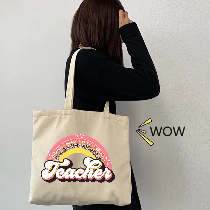 Túi vải nữ thời trang cầu vồng dành cho nữ Túi Tote ngày nhà giáo Túi đeo vai nữ Túi sách học sinh Bgas