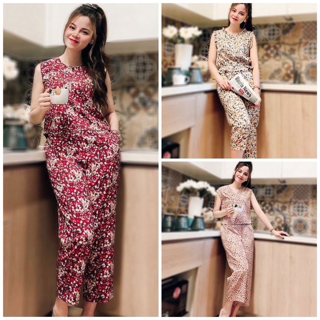 Set đồ bộ nữ mặc ở nhà có size to cho người béo,chất cotton đồ ngủ cho chị em chất đẹp quần dài áo sát nách