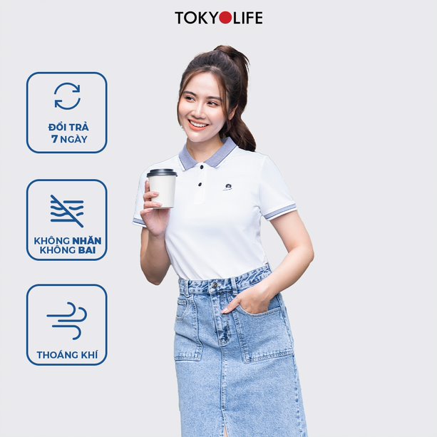 Áo Polo Nữ TOKYOLIFE phông cộc tay, vải cotton thoáng khí I9POL001K