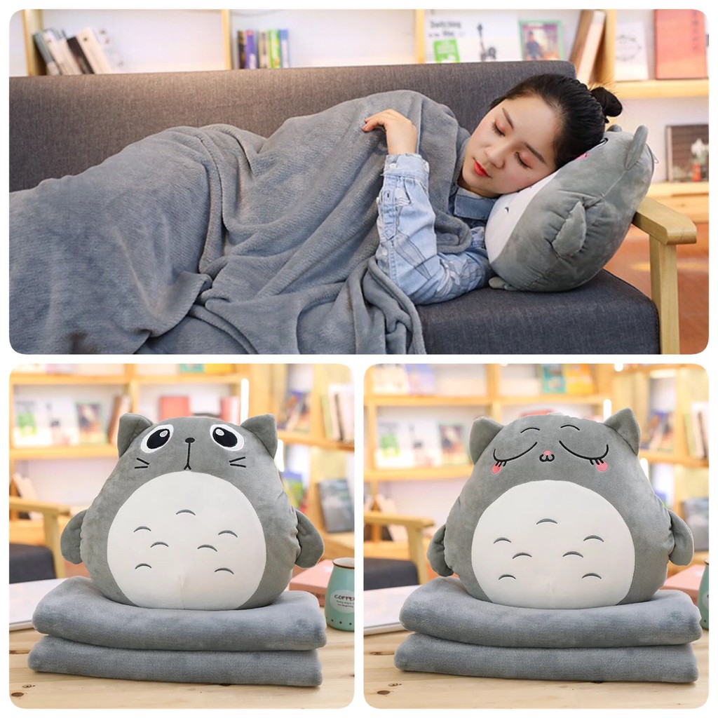 Bộ Chăn Gối Văn Phòng, Gối mền văn phòng hình Totoro tròn Anvihome hàng Loại 1 Đẹp, mềm, mịn, nhiều bông