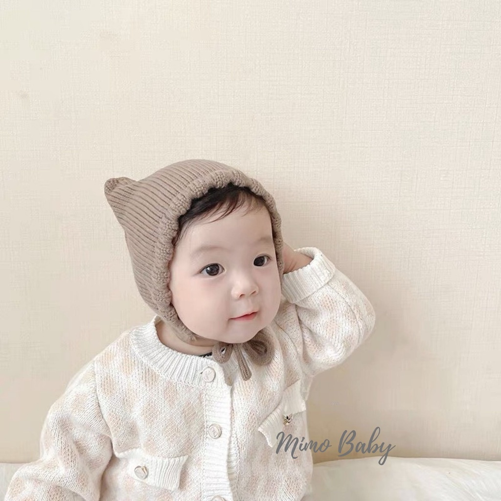 Mũ len trơn cột dây phong cách hàn quốc cho bé 3-12m Mimo Baby ML56