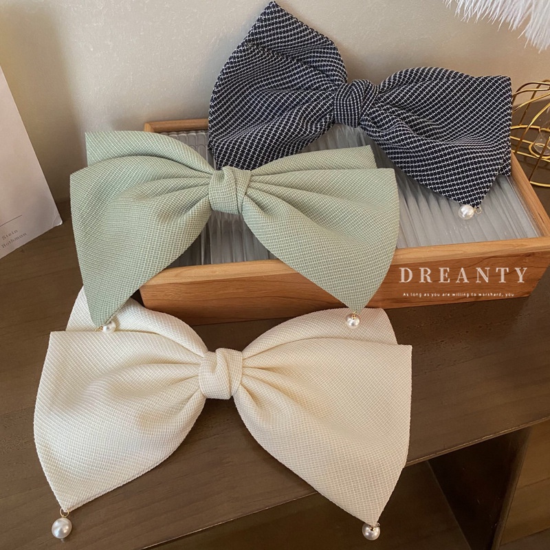 Kẹp Tóc Hình Nơ Cỡ Lớn Đính Ngọc Trai Phong Cách Cổ Điển Thời Trang Xinh Xắn