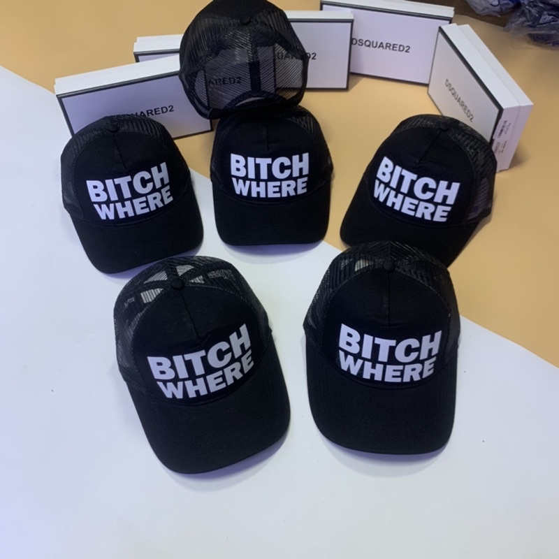 Mũ lưỡi Chai nam Hoạ tiết in chữ BITCH, phía sau gáy lưới M02