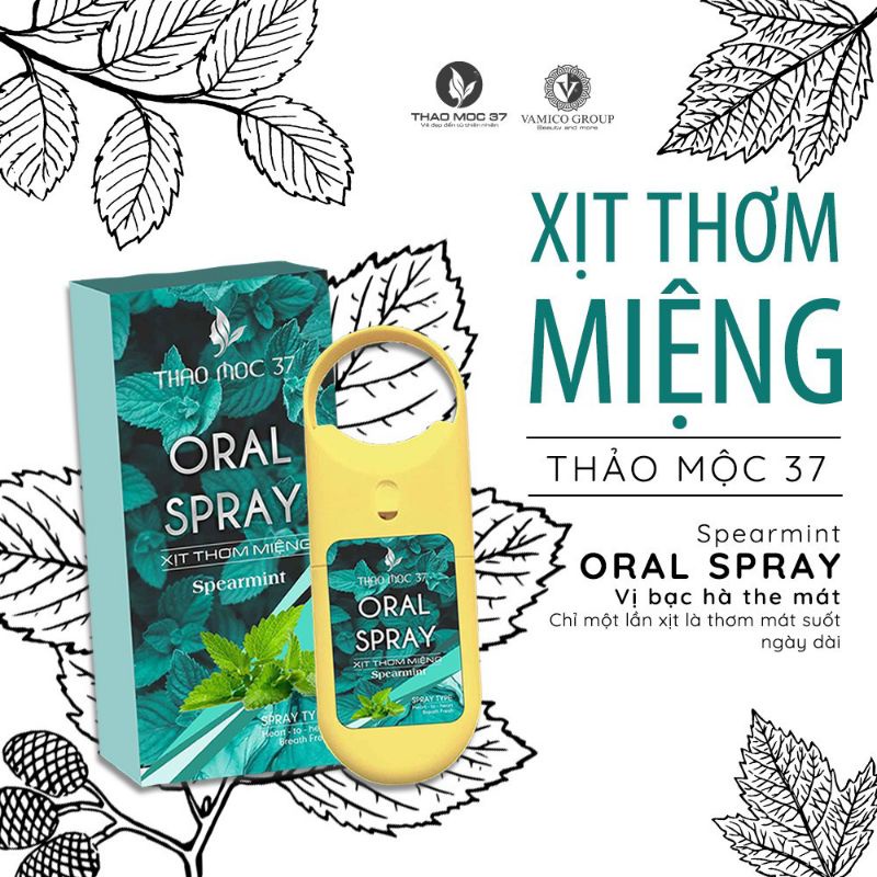 Xịt thơm miệng Thảo Mộc 37 Chính hãng Vị dâu tây ngọt ngào Vị bạc hà the mát