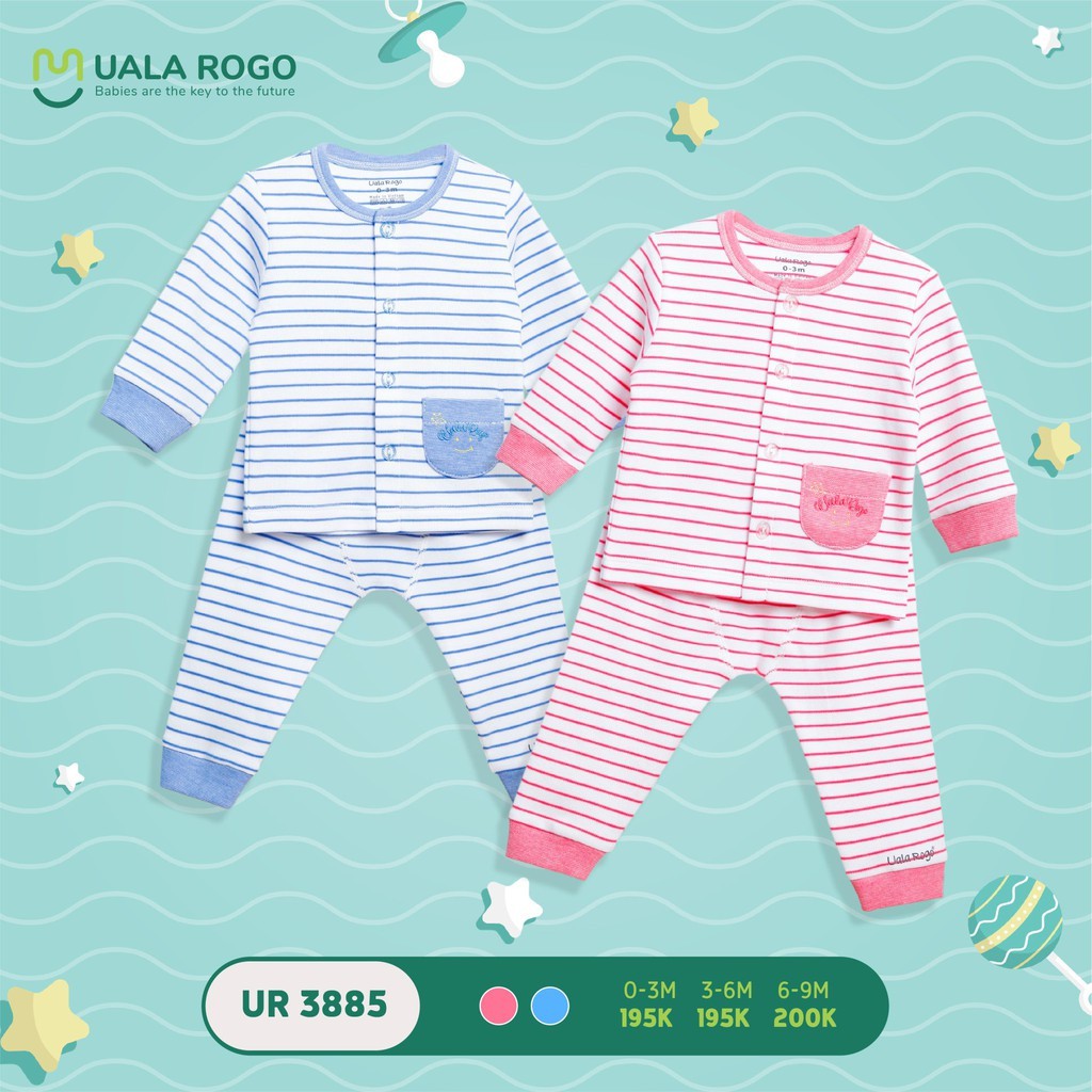 Bộ QA dài tay nỉ sơ sinh kẻ cài giữa UalaRogo