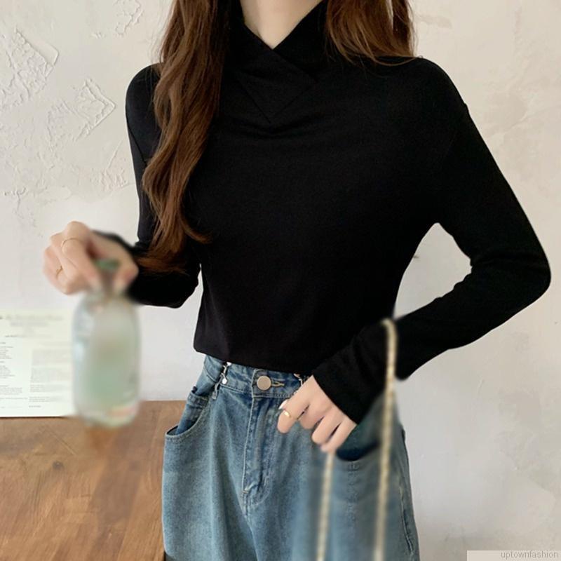 Áo thun tay dài màu sắc đơn giản cho nữ