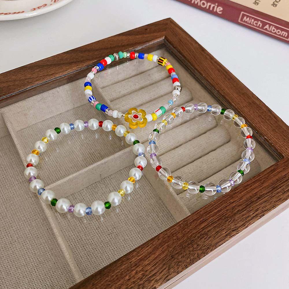 Vòng Tay Chuỗi Hạt Resin Phối Hoa Nhiều Màu Dễ Thương WMES15H