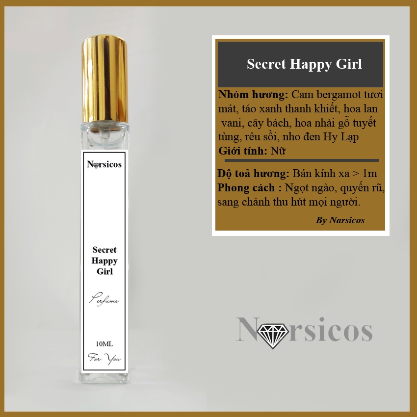 Tinh Dầu Nước Hoa Mini Secret Happy Girl 10ml, ngọt ngào, quyến rũ đi làm đi chơi- Dạng Xịt Thơm Lâu 6 đến 12