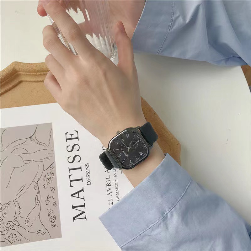 Đồng Hồ Đeo Tay Mặt Vuông Dây Da PU Phong Cách Doanh Nhân Cho Nam Nữ