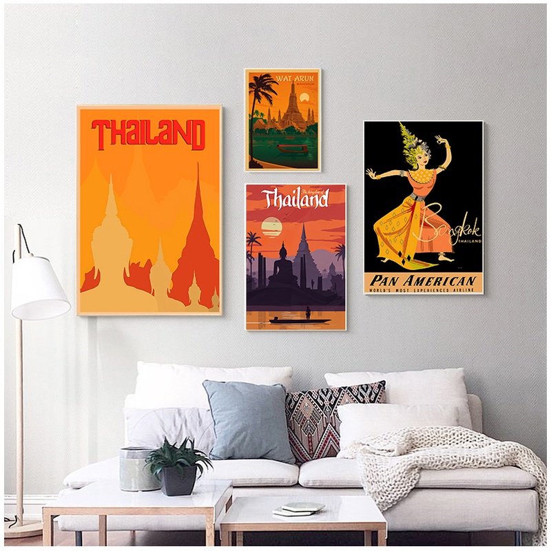 Tranh Vải Bạt Treo Tường In Hình Bangkok Thái Lan Hiện Đại Không Có Khung