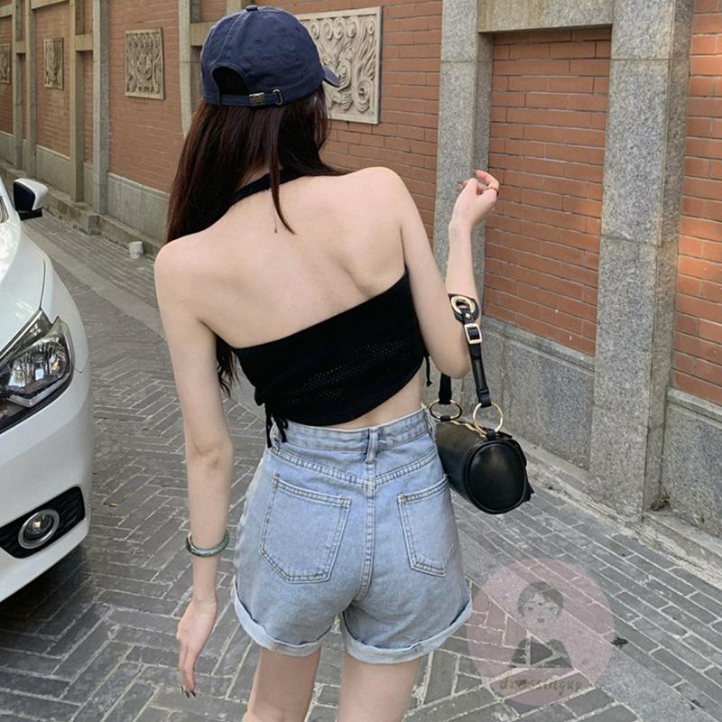 Áo Tank Top Dệt Kim Hở Lưng Màu Trơn Thời Trang Mùa Hè Dành Cho Nữ