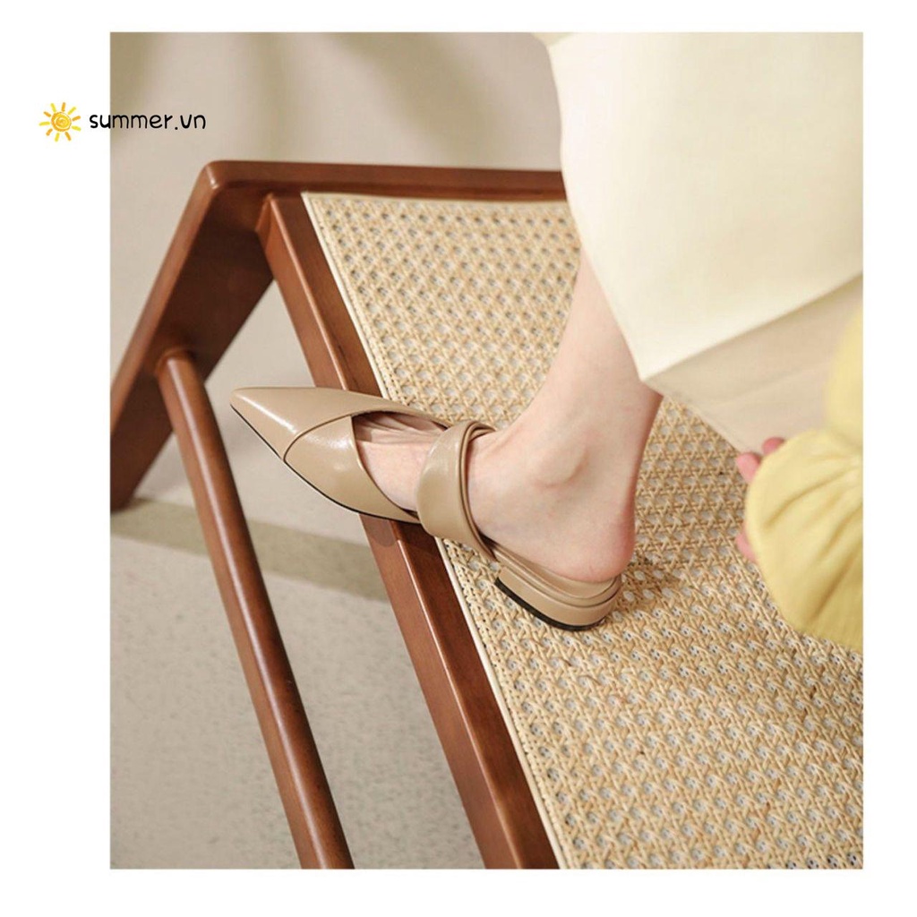 Dép Da Mũi Nhọn Màu Trơn Phong Cách Âu Mỹ Thời Trang Xuân Hè 2022 Cho Nữ