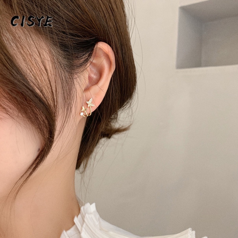 Khuyên tai hình chữ thập/ngôi sao/bướm/chữ thập đơn giản phong cách Hàn Quốc