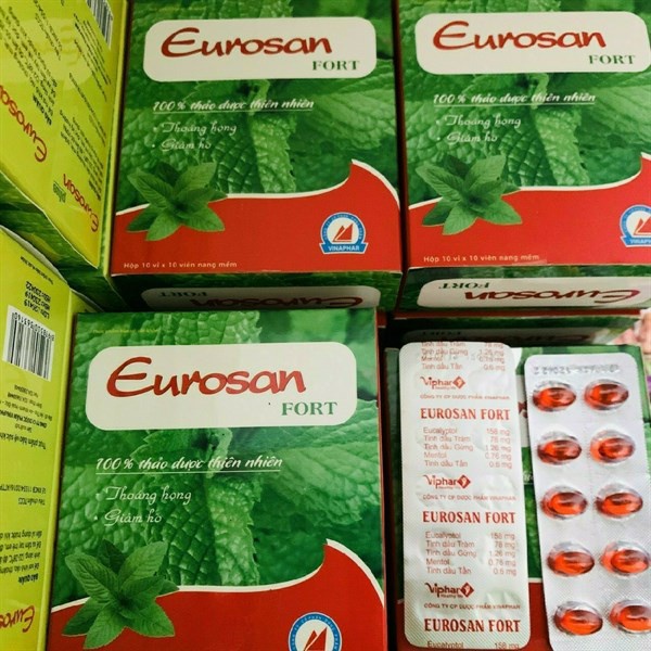 Viên Ho Dầu EUROSAN FORT  -Hộp 100 viên- Giảm Ho, Giảm Đau Rát Họng, Thông Thoáng Mũi Họng Hộp 100 viên