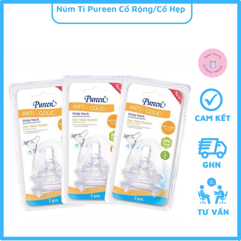 Núm Ty Cổ Rộng, Cổ Hẹp Pureen Không Chứa BPA An Toàn Cho Bé