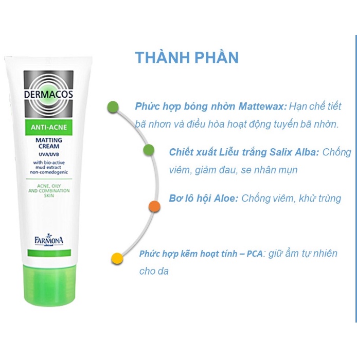 Kem Dưỡng Dermacos Anti Acne Matting Cream Kem Dưỡng Da Kiềm Dầu Ban Ngày 50ml