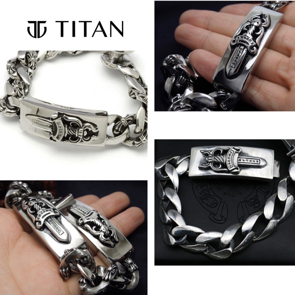 Lắc tay nam CH, vòng tay nam Chrome Hearts S925 chốt khóa chắc chắn vòng tay cá tính mạnh mẽ màu bạc TITAN Shop không gỉ