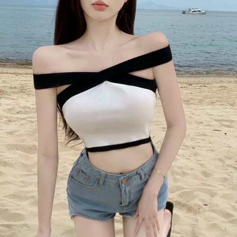 [Ảnh Thật] ÁO YẾM DIỀN TRẮNG, ĐEN, NUDE MẶC ĐƯỢC HAI KIỂU CHIZISHOP ÔM BODY CRT97