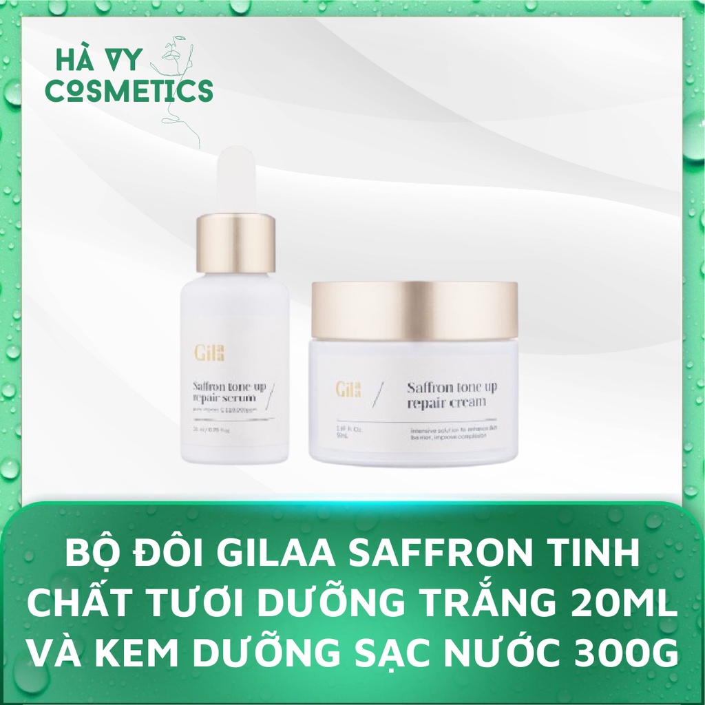 Bộ đôi Gilaa Saffron Tinh chất tươi dưỡng trắng 20ml và Kem dưỡng sạc nước 300g