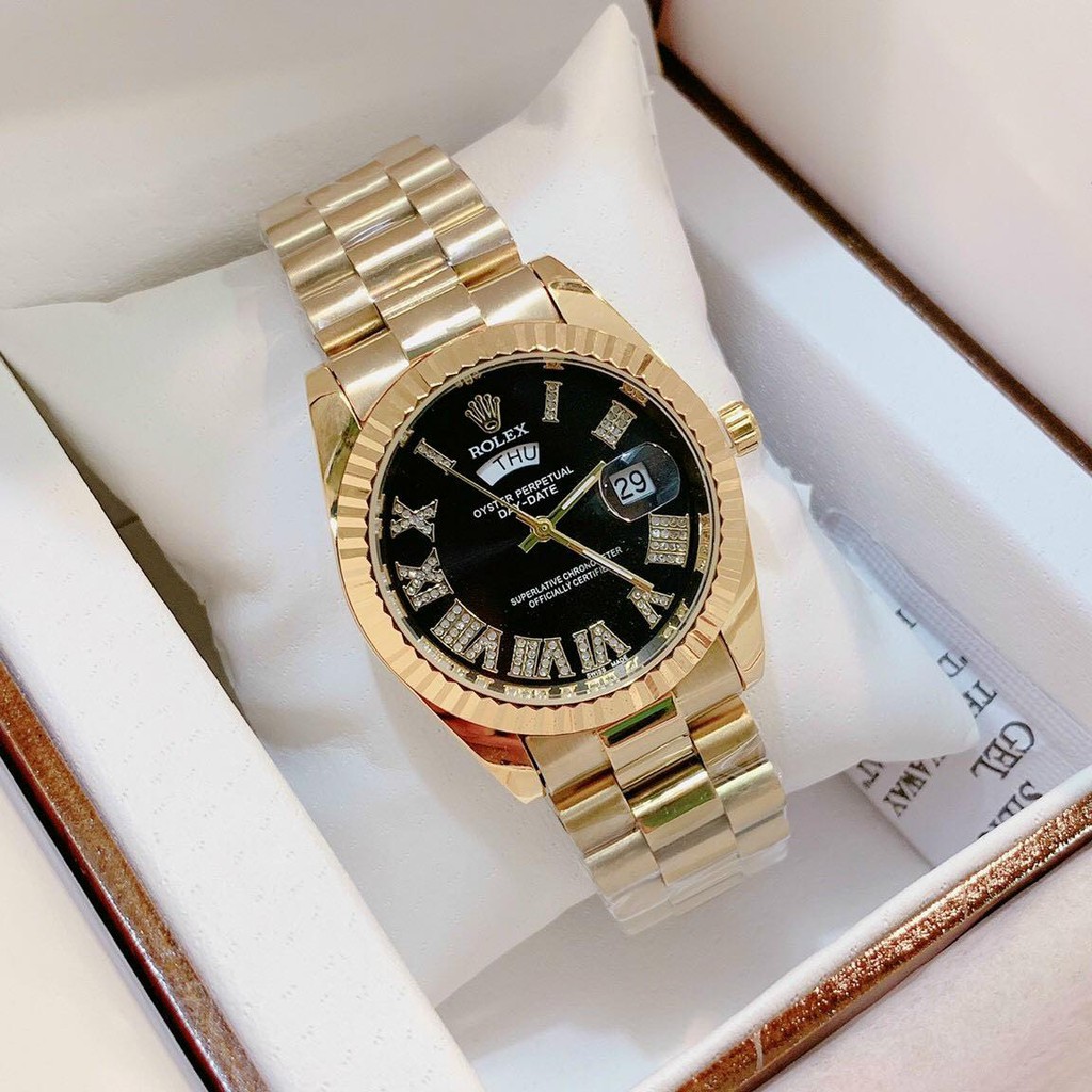 Đồng hồ nam Rolex size 38mm viền xoáy, mặt số la mã, dây đúc hợp kim không gỉ, không phai màu - Bảo hành 12 tháng