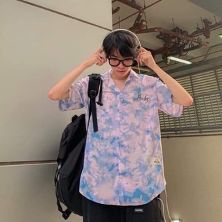 Áo sơ mi loang xanh unisex form rộng