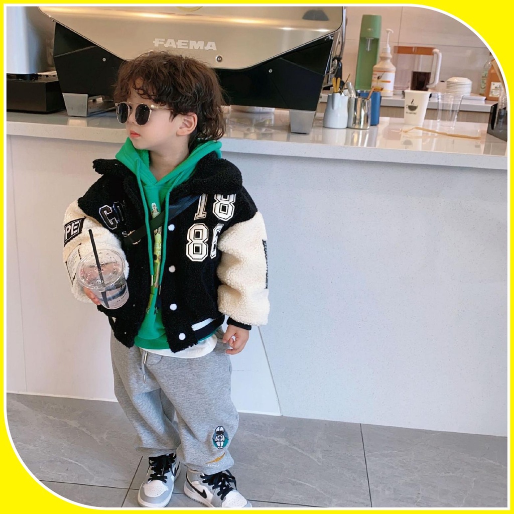 A069 - Áo khoác bomber bé trai, bé gái số 18 lông xù ấm size 90 -140, thời trang mùa đông quảng châu cao cấp