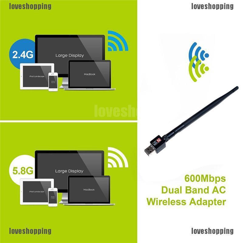 LOVE Bộ Ăng Ten Thu Sóng Wifi Băng Tần Kép 2.4 / 5Ghz 600Mbps Có Đầu Cắm Usb | BigBuy360 - bigbuy360.vn